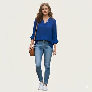 Babaton Tinsley Blouse – Royal Blue Draped Top | Size XXS